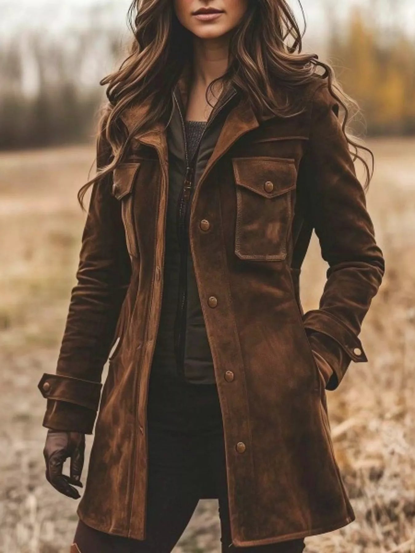 Full Size Suede Button-Down Jacket Plus Size