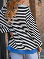 Striped Round Neck Dropped Shoulder Sweatshirt