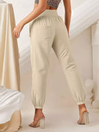 Smocked Textured Casual Pants