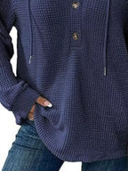Full Size Button Detail Waffle Knit Hoodie Plus Size