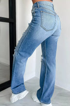 Mid Rise Distressed Sneak Peek Straight Leg Jeans