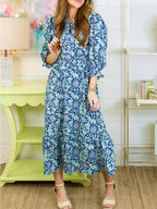 Floral Print Midi Dress with Puff Sleeves