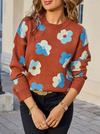 Floral Crew Neck Long Sleeve Sweater