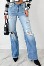 Mid Rise Distressed Sneak Peek Straight Leg Jeans
