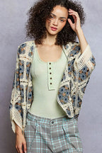 POL Open Front Floral Crochet Cardigan