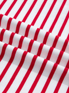 Stripe Contrast Frilled Trim Half Button Long Sleeve Top