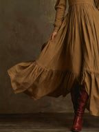 V-Neck Long Sleeve Ruffle Hem Dress