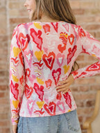 Valentine Heart Mesh Long Sleeve Top