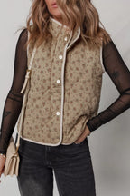Floral Print Quilted Concealed Button Vest
