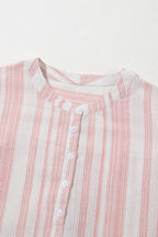 Striped Button Detail Short Sleeve Blouse