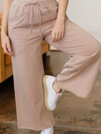 Solid Color Mineral Wash Piping Trim Pocketed Wide Leg Pants