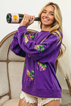 BiBi Fleur De Lis Sequin Patches Mardi Gras Sweatshirt