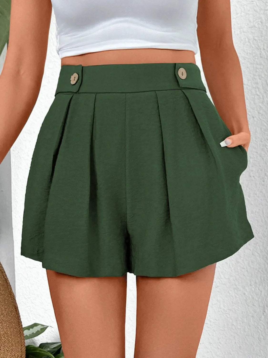 Pleated Detail Shorts with Pockets