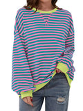 Striped Round Neck Dropped Shoulder Sweatshirt