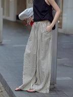 Full Size Striped Drawstring Waist Wide Leg Pants Plus Size