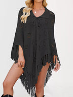 Fringe Openwork Knit Cover Up