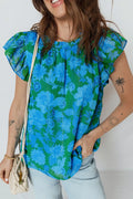 Floral Print Ruffled Sleeve Summer Blouse