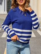 Striped Trim Crew Neck Sweater