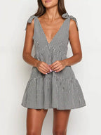 Gingham Tie-Shoulder Mini Dress