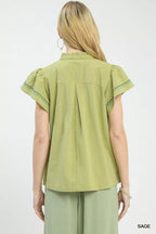 Umgee Embroidered Flutter Sleeve Blouse