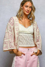 POL Open Front Crochet Cardigan with Granny Square Pattern