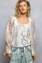 POL Open Front Crochet Cardigan with Granny Square Pattern