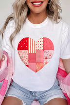 Floral Plaid Mixed Patchwork Heart-shape Graphic T Shirt