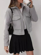 Cropped Zip-Up Pocketed Jacket