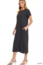 Zenana Round Neck Short Sleeve Midi Dress