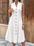 Sleeveless Button-Front A-Line Midi Dress