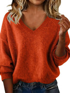 Full Size V-Neck Dropped Shoulder Sweater Plus Size