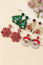 Gold Pearl Gemstone Embellished Beading Santa Claus Earrings