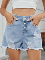 Distressed Raw Hem Denim Shorts