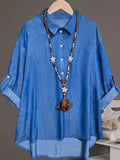 Plus Size Collared Neck Half Button Blouse