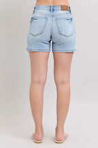 Judy Blue Full Size Mid Rise Washed Denim Shorts Plus Size