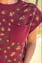 Leopard Print Cap Sleeve Knitted Top