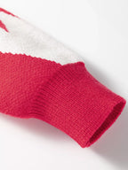 Bow Print 2-Tone Rhombus Knit Loose Sweater