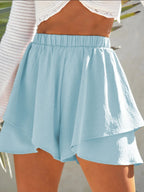 High-Waisted Elastic Waistband Layered Shorts