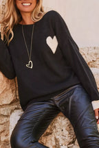 Heart Round Neck Long Sleeve Sweater