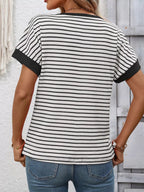 Striped Ribbed Knit Short Sleeve T-Shirt