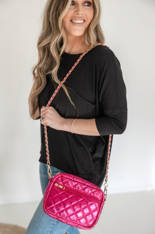 SueEllen Quilted Small Crossbody Bag with Gold Cha