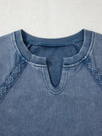 Lace Patchwork Detail Notched Neck Mineral Wash Baggy Sweatshirt