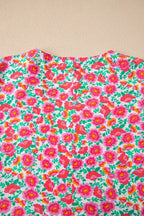 Floral Print V Neck Patchwork Short Bubble Sleeve Mini Dress