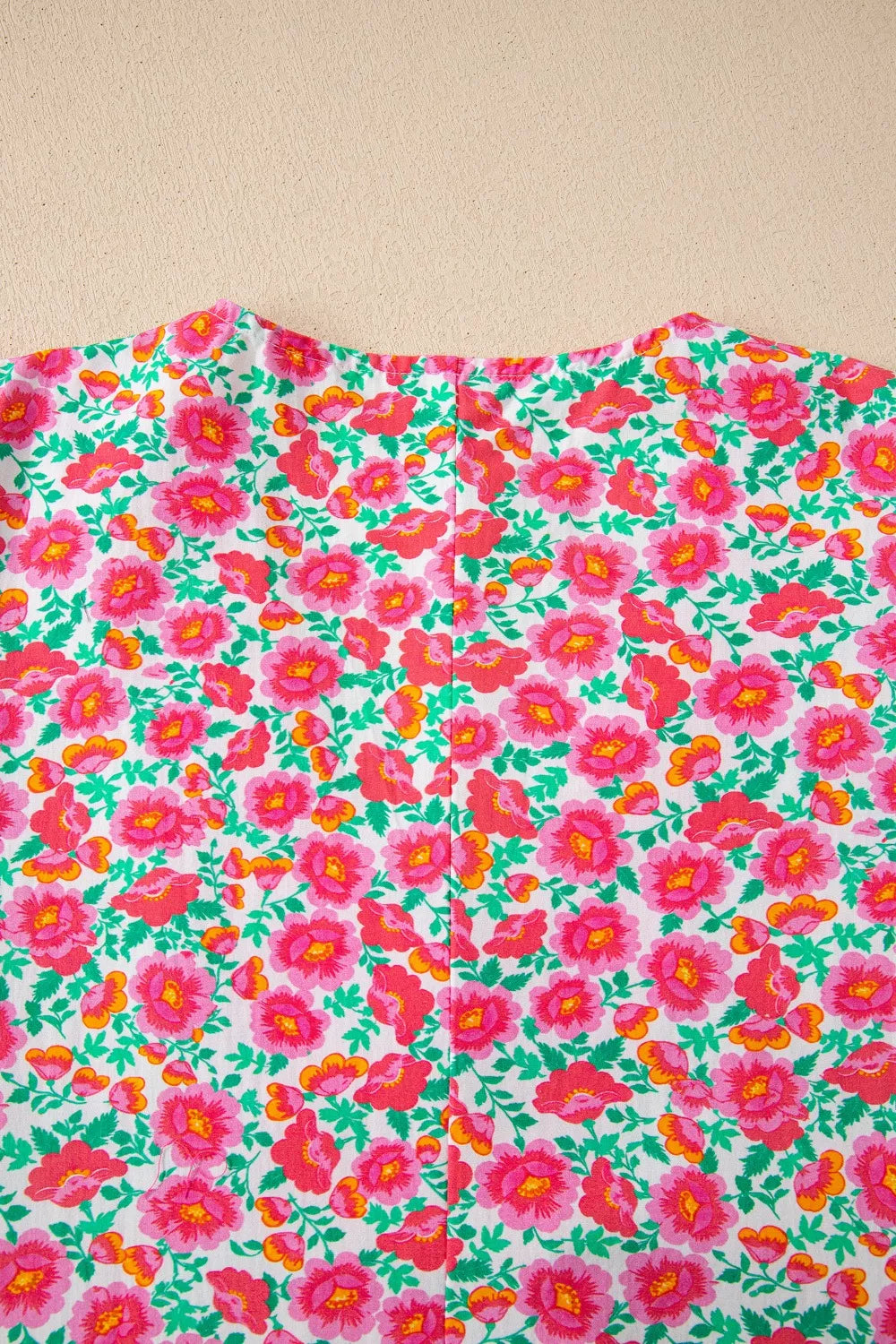Floral Print V Neck Patchwork Short Bubble Sleeve Mini Dress