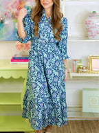 Floral Print Midi Dress with Puff Sleeves