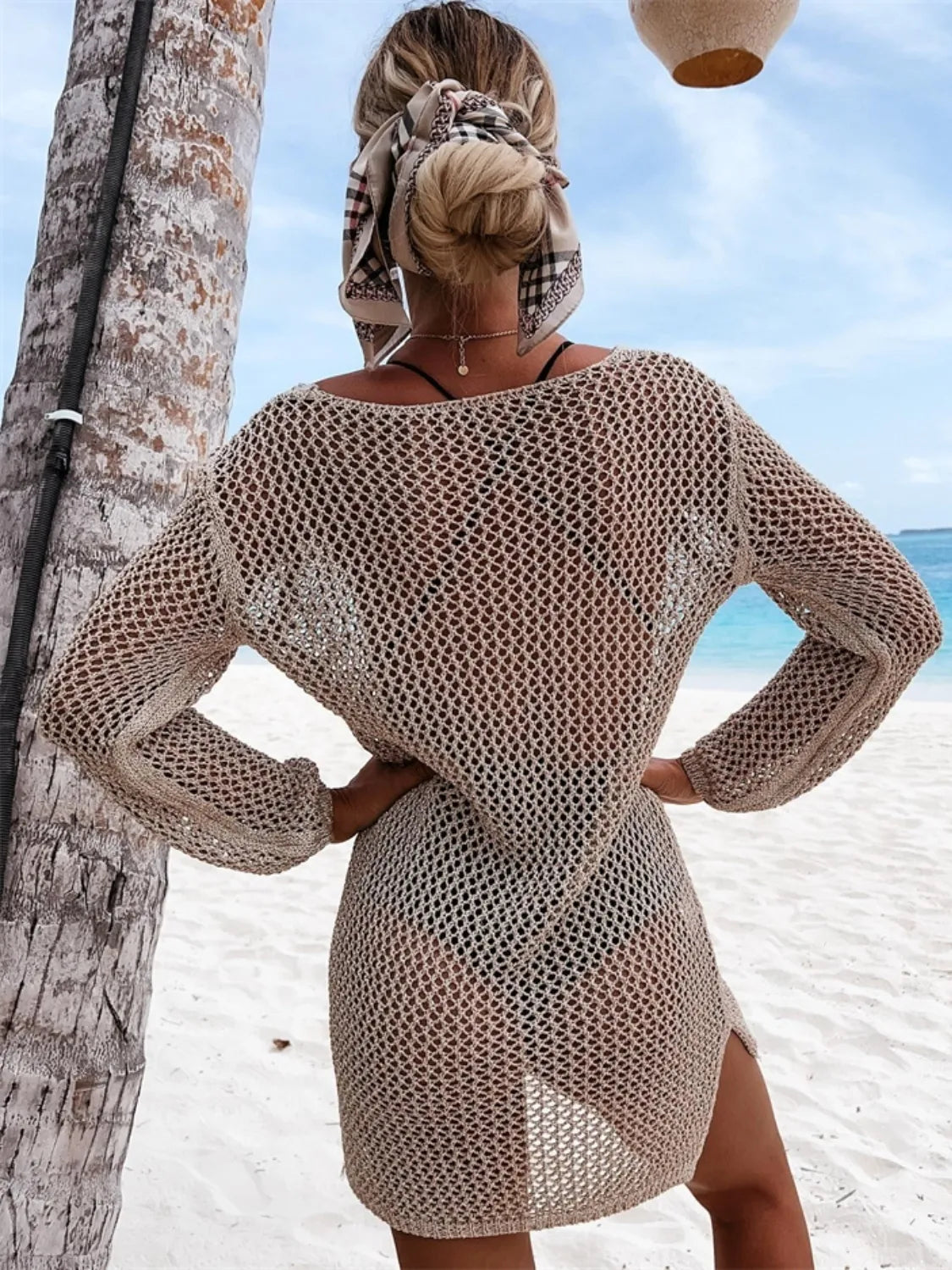 Openwork Long Sleeve Knit Cover Up
