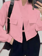 Full Size Snap Down Long Sleeve Jacket Plus Size