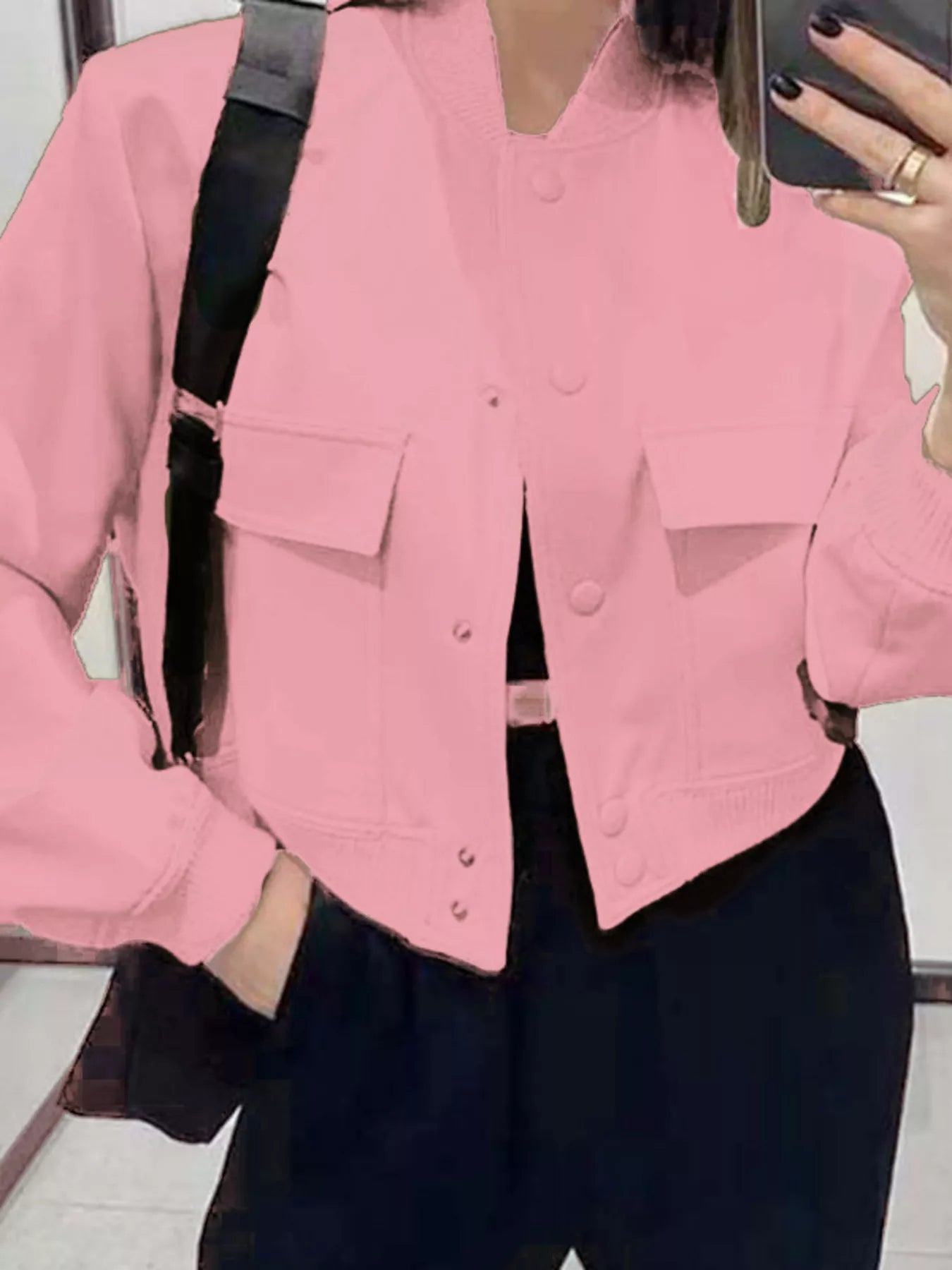 Full Size Snap Down Long Sleeve Jacket Plus Size