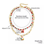 Christmas Double-Layer Necklace with Colorful Beads and Pendant