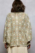 POL Open Front Floral Pattern Crochet Cardigan